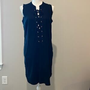Trina Turk x I.N.C. Linen Blend Lace-Up Dress BLACK Small S POCKETS Casual